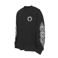 Chrome Hearts Long-Sleeve Sleeve Graphic T-Shirt: A black long-sleeve T-shirt with a large contrasting motif along the sleeve