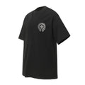 Chrome Hearts Chest Logo T-Shirt: A black short-sleeve T-shirt with a small circular chest graphic