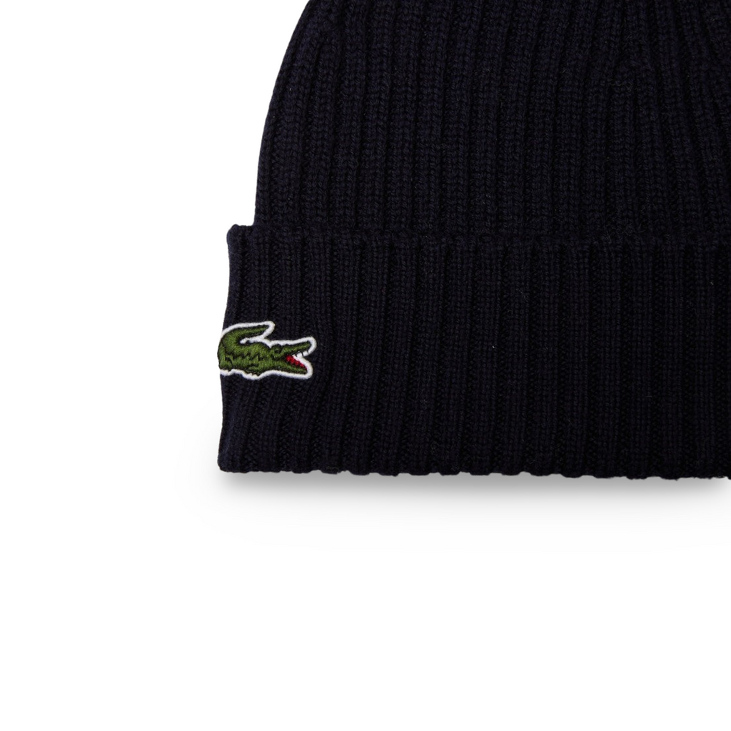 LACOSTE UNISEX RIBBED WOOL BEANIE NAVY BLUE