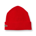 LACOSTE UNISEX RIBBED WOOL BEANIE RED