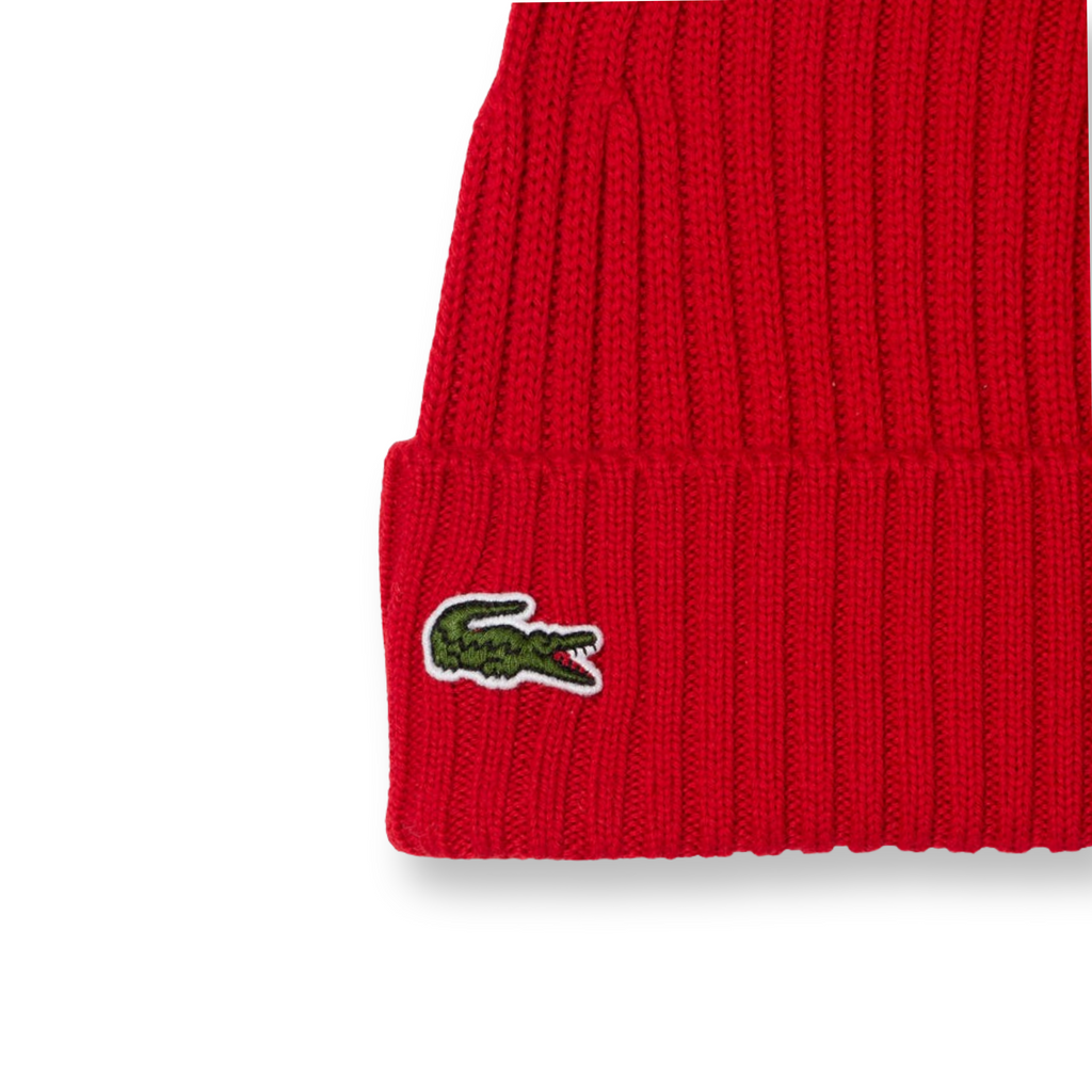 LACOSTE UNISEX RIBBED WOOL BEANIE RED