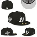 New Era A’s Fitted Cap – Black: A black A’s fitted cap with a flat peak and contrasting embroidery