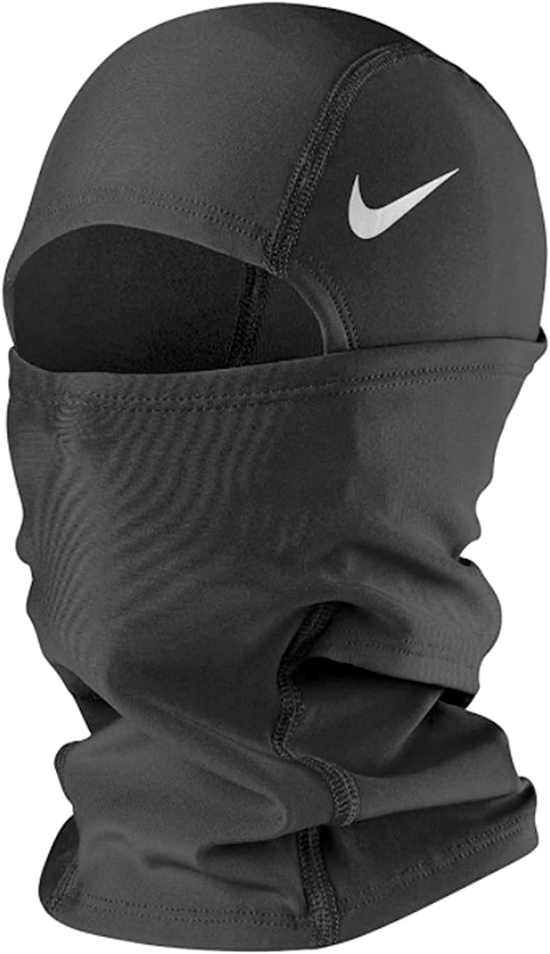 Nike Balaclava: A black balaclava with a white Swoosh, close-fitting hood and face covering