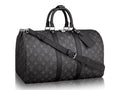 Louis Vuitton Monogram Duffel Bag: A dark monogram duffel with two top handles and a shoulder strap
