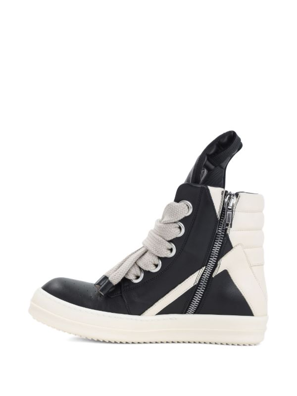 Rick Owens Geobasket Sneakers: High-top sneakers with black panels, light-coloured laces and a contrasting padded ankle section