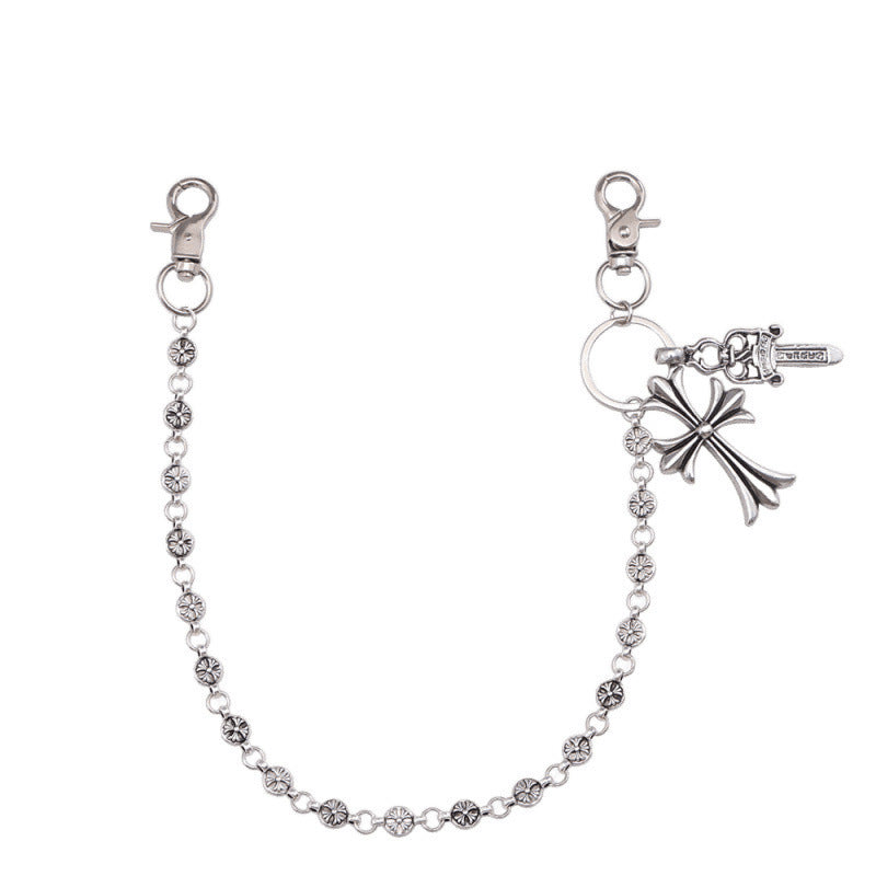 Chrome Hearts Wallet Chain: A silver-tone wallet chain with clasp fastenings, decorative links and a cross-shaped detail