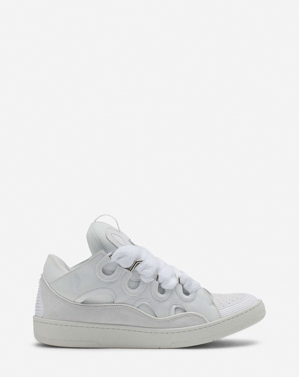 Lanvin Curb Sneakers – White: A white Curb sneaker with wide laces and a rounded, layered silhouette