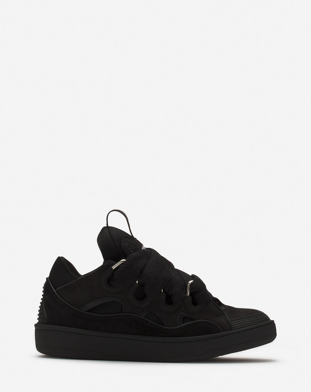 Lanvin Curb Sneakers – Black: An all-black Curb sneaker with a chunky profile, wide laces and layered panels