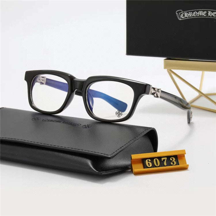 Chrome Hearts Eyeglasses – Rounded Frame: Rounded eyeglass frames with a dark front and decorative temple details