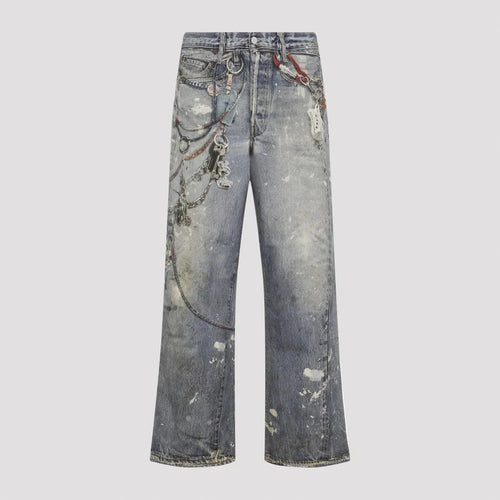 Acne Studios Printed Jeans: Washed grey jeans with printed detailing and a wide-leg shape