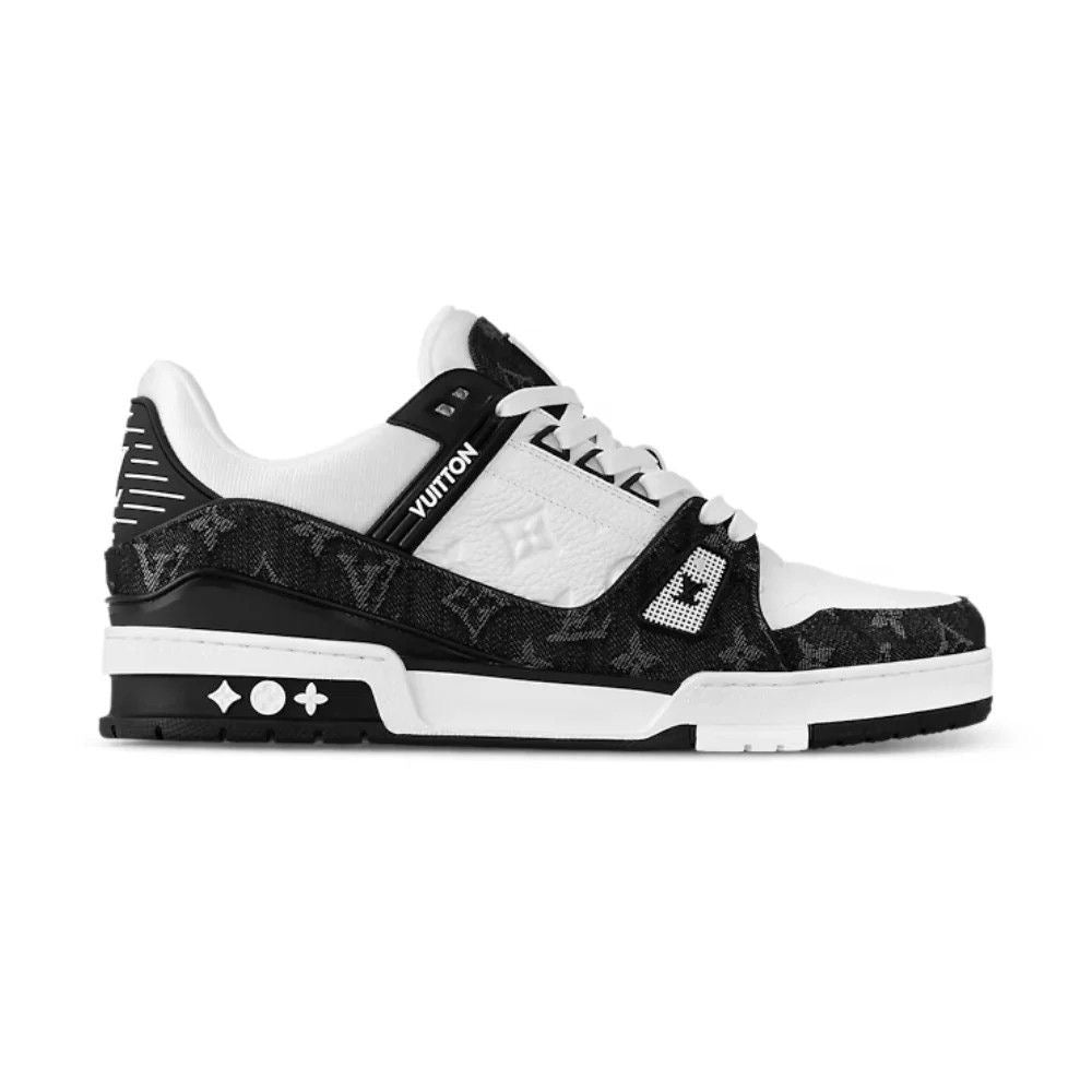 Black and white sneaker with Louis Vuitton branding on a white background