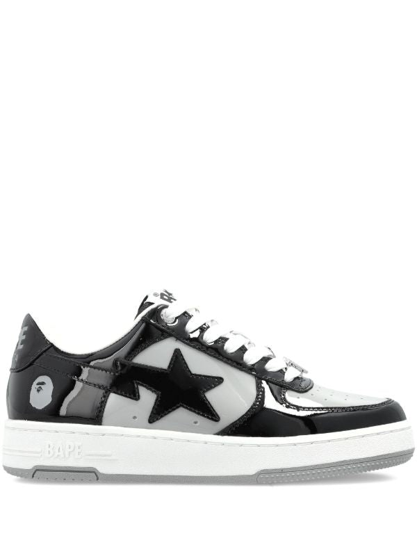 BAPE STA Sneakers – Black & White: Black-and-white low-top sneakers with a star-shaped side panel and white laces