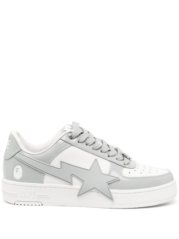 BAPE STA Sneakers – White: White low-top sneakers with a prominent star-shaped side panel, lace-up front and contrasting panel textures